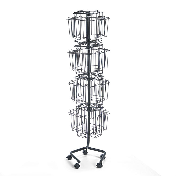 Safco® Wire Rotary Display Racks, 32 Compartments, 15w x 15d x 60h, Charcoal (SAF4128CH)