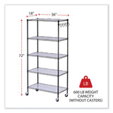 Alera® 5-Shelf Wire Shelving Kit with Casters and Shelf Liners, 36w x 18d x 72h, Black Anthracite (ALESW653618BA)