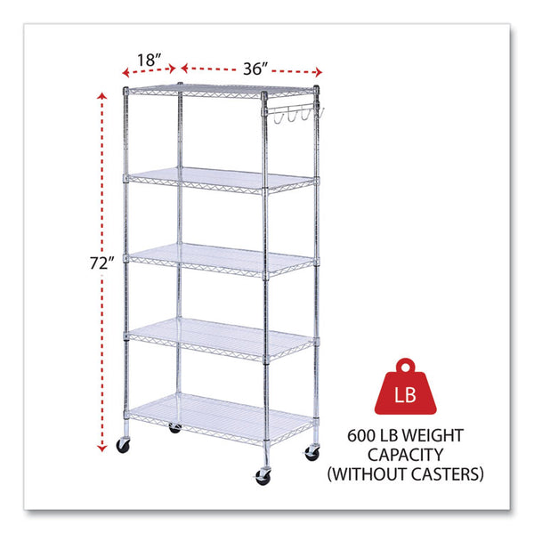 Alera® 5-Shelf Wire Shelving Kit with Casters and Shelf Liners, 36w x 18d x 72h, Silver (ALESW653618SR)