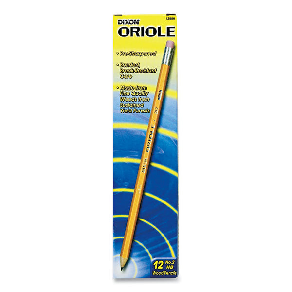 Dixon® Oriole Presharpened Pencils, HB (#2), Black Lead, Yellow Barrel, Dozen (DIX12886)