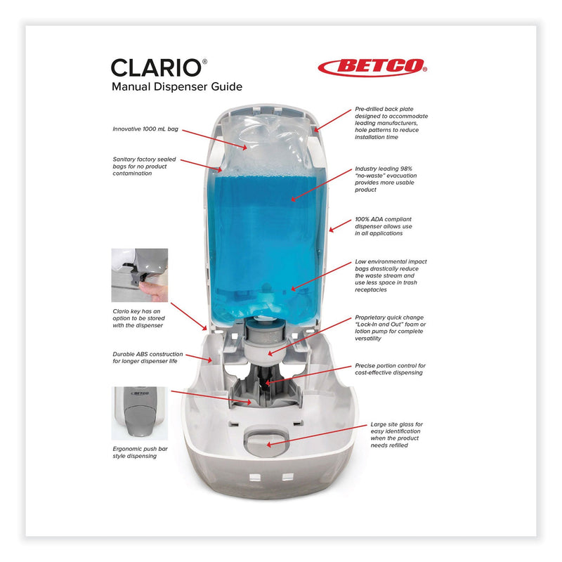 Betco® Clario Dispensing System Manual Foam Dispenser, 1,000 mL, 5.11 x 3.85 x 11.73,  Black, 12/Carton (BET9254300) Case of 12