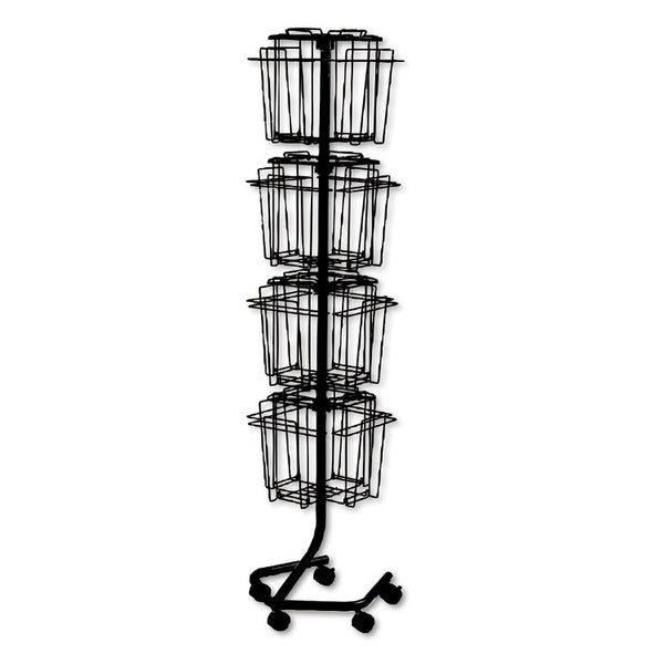 Safco® Wire Rotary Display Racks, 16 Compartments, 15w x 15d x 60h, Charcoal (SAF4139CH) Each