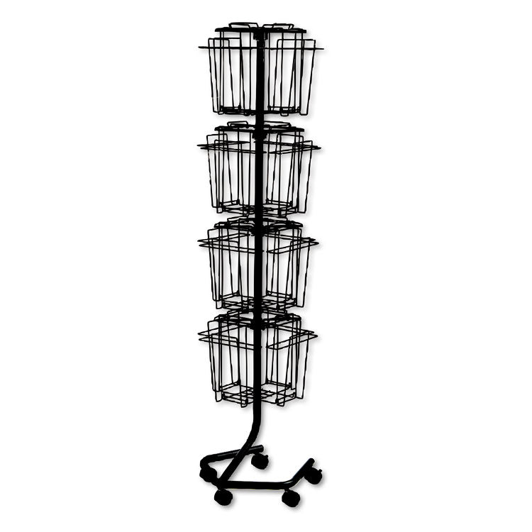 Safco® Wire Rotary Display Racks, 16 Compartments, 15w x 15d x 60h, Charcoal (SAF4139CH)