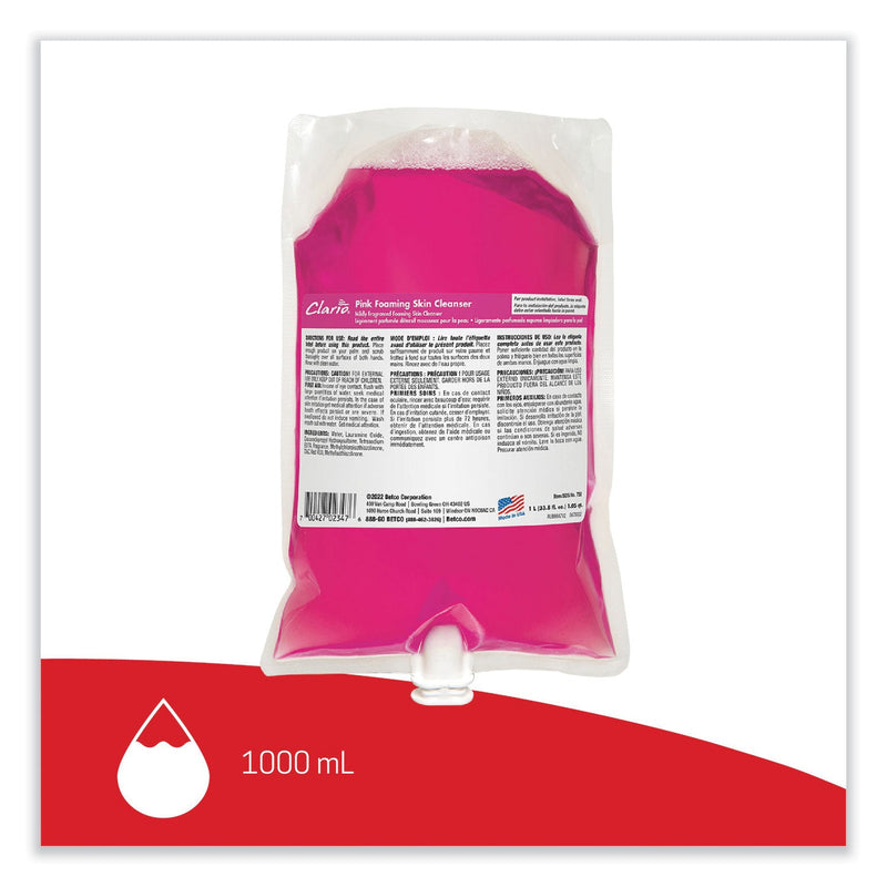 Betco® Pink Foaming Skin Cleanser, Fresh, 1,000 mL Refill Bag, 6/Carton (BET7502900)