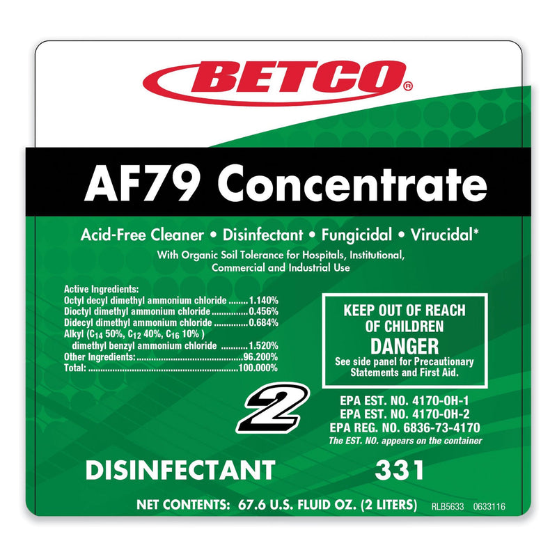 Betco® AF79 Acid-Free Bathroom Cleaner Concentrate, Ocean Breeze Scent, 2 L Bottle, 4/Carton (BET3314700) Case of 4