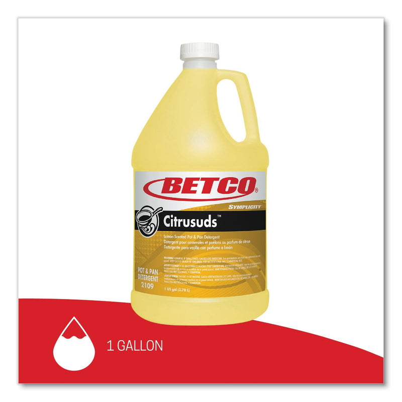 Betco® Symplicty Citrusuds Manual Dishwashing Detergent, Lemon Scent, 1 gal Bottle, 4/Carton (BET21090400) Case of 4