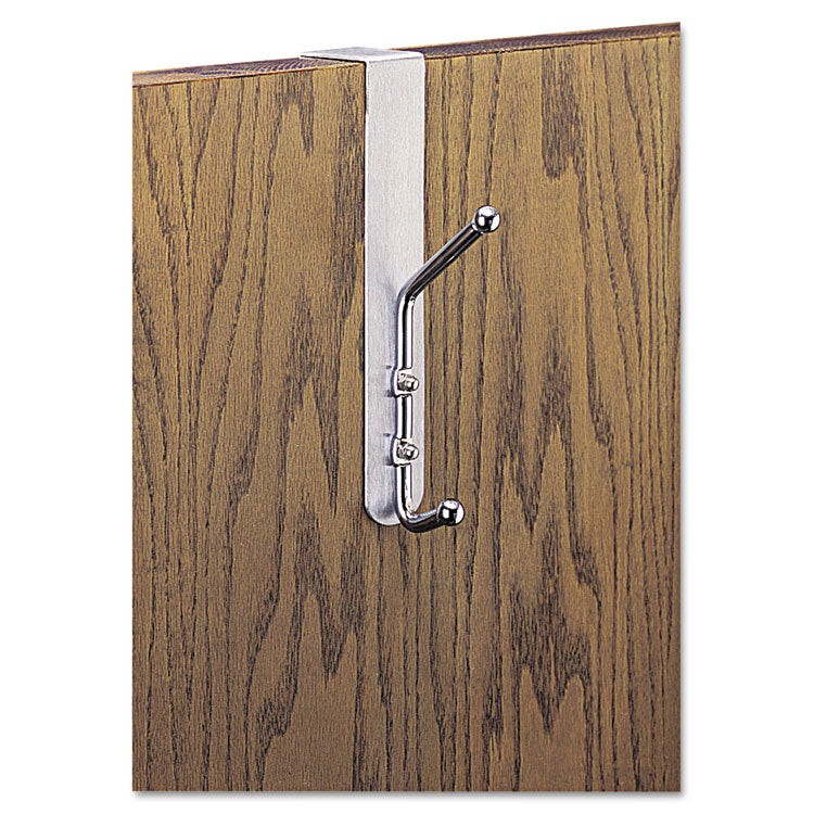 Safco® Over-The-Door Double Coat Hook, Chrome-Plated Steel, Satin Aluminum Base (SAF4166)