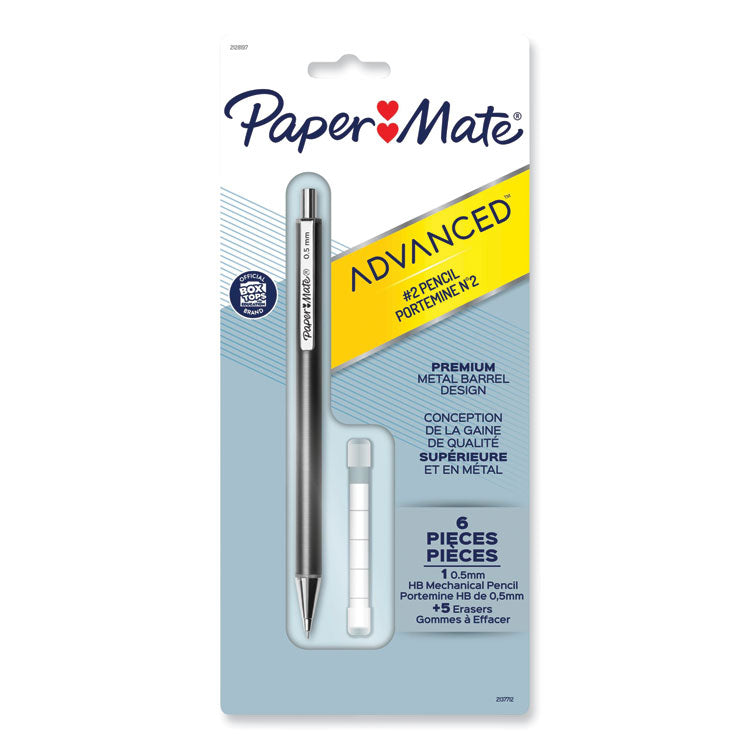 Paper Mate® Advanced Mechanical Pencils, 0.5 mm, HB (#2), Black Lead, Gun Metal Gray Barrel (PAP2128197) Each