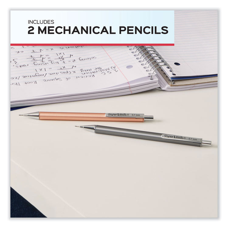 Paper Mate Mechanical Pencil, 0.5mm, 1/4"x1/4"x5-3/4" , 2/PK, Rose/Gold (PAP2128211) Pack of 2