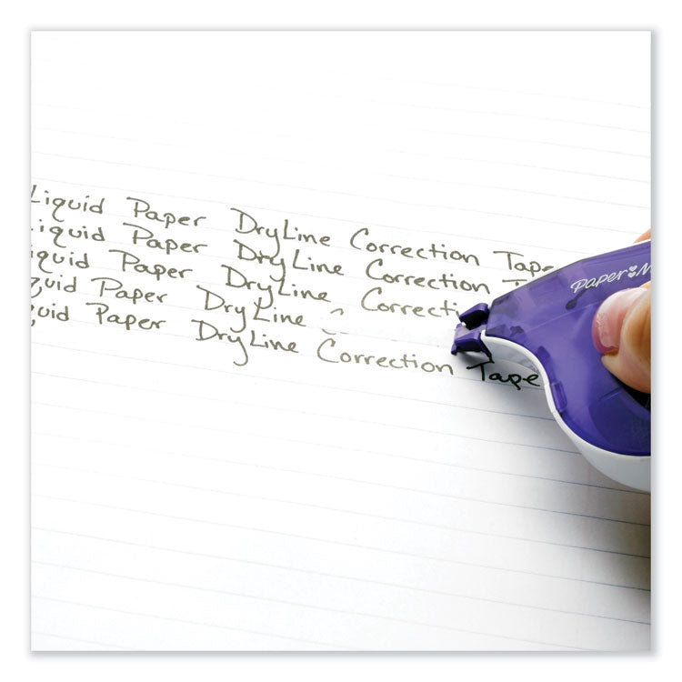 Paper Mate® Liquid Paper® DryLine Correction Tape, Non-Refillable, Green/Purple Applicators, 0.17" x 472", 2/Pack (PAP6137206) Pack of 2