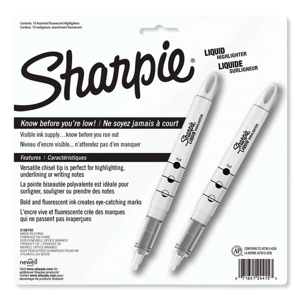 Sharpie® Liquid Pen Style Highlighters, Assorted Ink Colors, Chisel Tip, Assorted Barrel Colors, 10/Set (SAN24415PP)