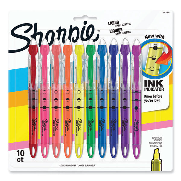 Sharpie® Liquid Pen Style Highlighters, Assorted Ink Colors, Chisel Tip, Assorted Barrel Colors, 10/Set (SAN24415PP)