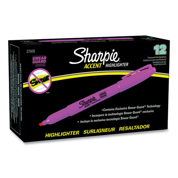 Sharpie® Pocket Style Highlighters, Fluorescent Pink Ink, Chisel Tip, Pink Barrel, Dozen (SAN27009) Dozen