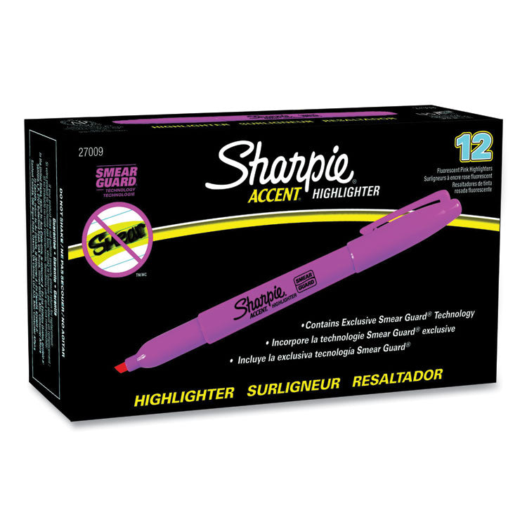 Sharpie® Pocket Style Highlighters, Fluorescent Pink Ink, Chisel Tip, Pink Barrel, Dozen (SAN27009) Dozen