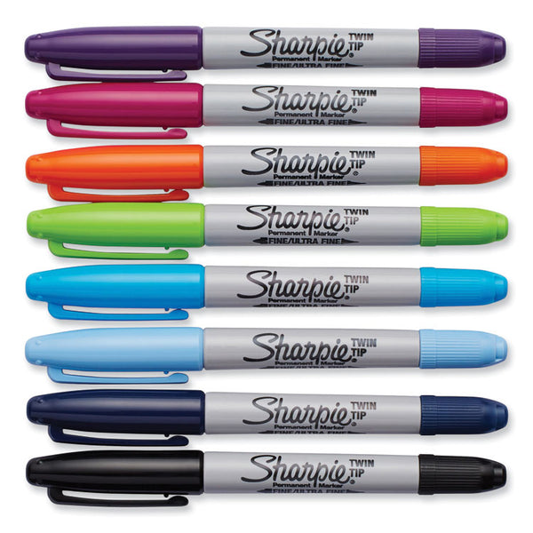 Sharpie® Twin-Tip Permanent Marker, Extra-Fine/Fine Bullet Tips, Assorted Colors, 8/Set (SAN33861PP)