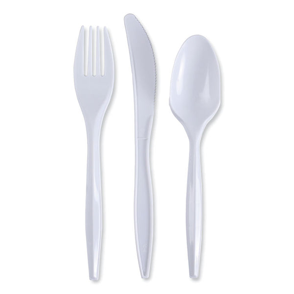 Boardwalk® Three-Piece Cutlery Kit, Fork/Knife/Teaspoon, Polypropylene, White, 250/Carton (BWKCOMBOKIT)