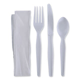 Boardwalk® Four-Piece Cutlery Kit, Fork/Knife/Napkin/Teaspoon, Heavyweight, White, 250/Carton (BWKFKTNHWPSWH)