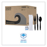 Boardwalk® Six-Piece Cutlery Kit, Condiment/Fork/Knife/Napkin/Teaspoon, Black, 250/Carton (BWKFKTNSMWPSBLA)