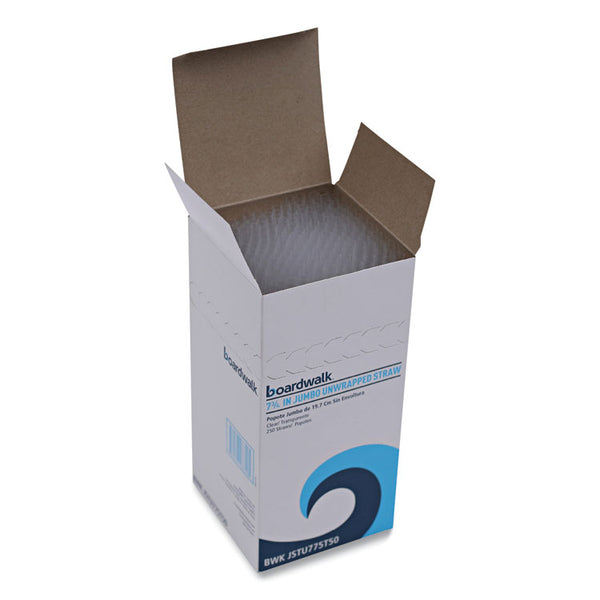 Boardwalk® Jumbo Straws, 7.75", Plastic, Translucent, Unwrapped, 250/Pack, 50 Packs/Carton (BWKJSTU775T50)
