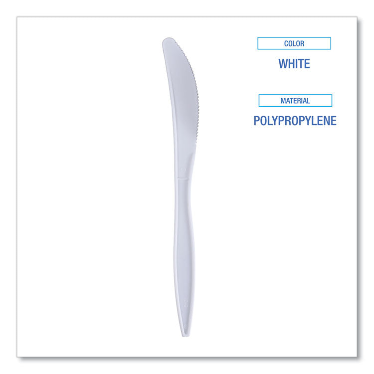 Boardwalk® Mediumweight Wrapped Polypropylene Cutlery, Knives, White, 1,000/Carton (BWKKNIFEIW) Case of 1000