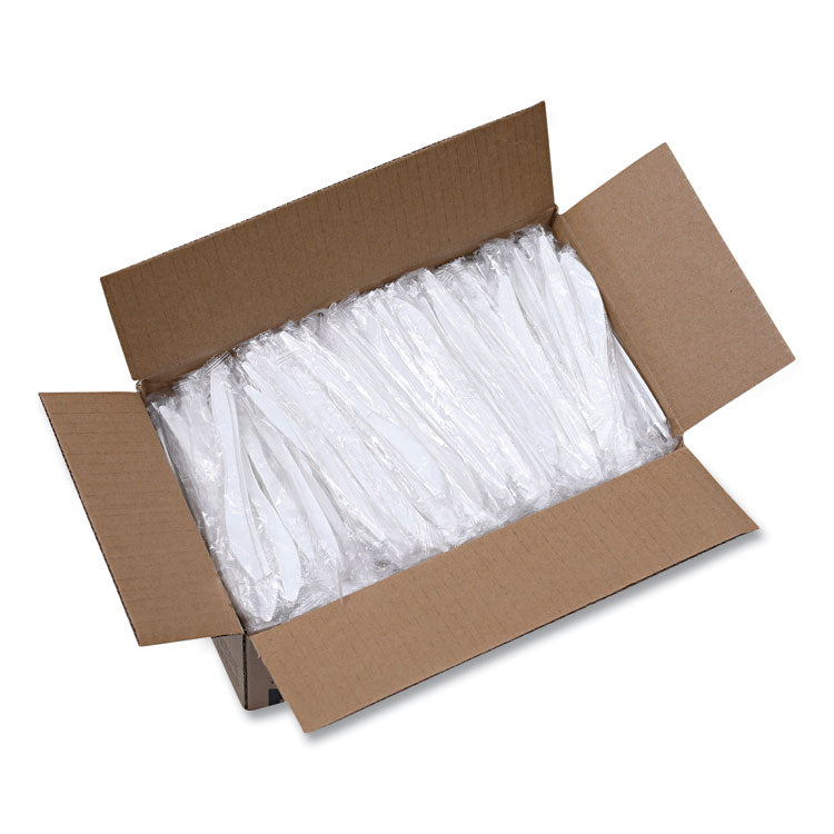 Boardwalk® Mediumweight Wrapped Polypropylene Cutlery, Knives, White, 1,000/Carton (BWKKNIFEIW) Case of 1000