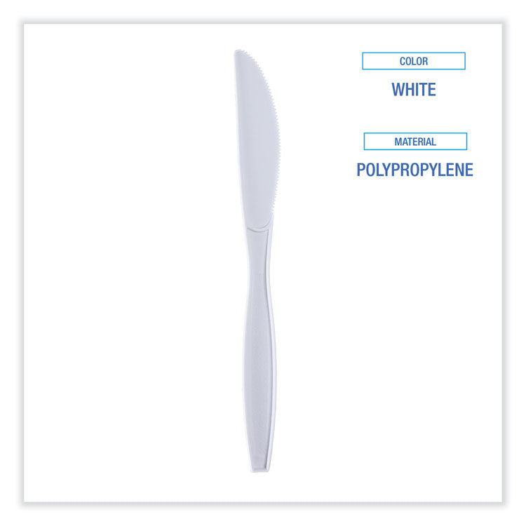 Boardwalk® Heavyweight Wrapped Polypropylene Cutlery, Knife, White, 1,000/Carton (BWKKNIHWPPWIW) Case of 1000