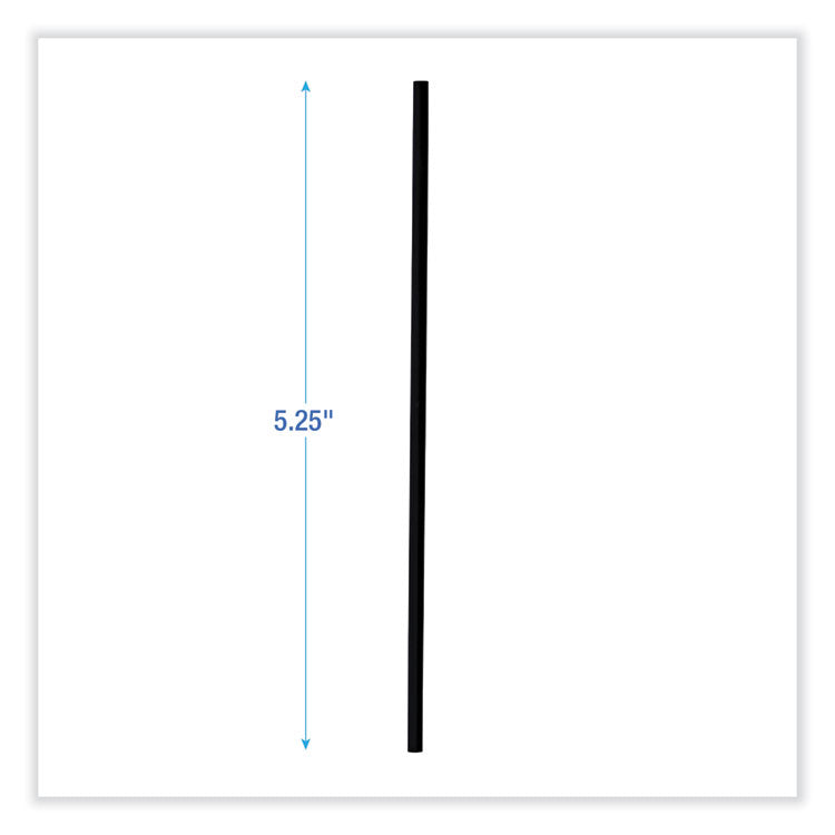 Boardwalk® Single-Tube Stir-Straws, 5.25", Polypropylene, Black, 1,000/Pack, 10 Packs/Carton (BWKSTRU525B10)