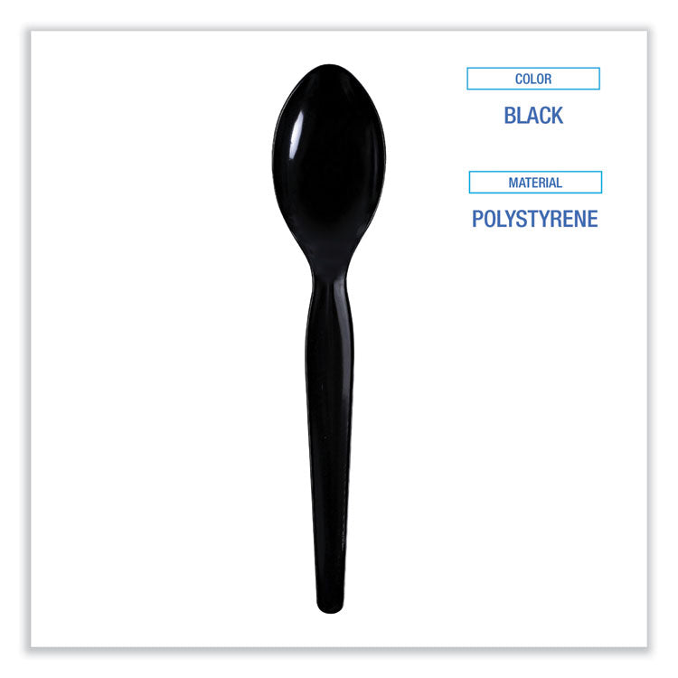 Boardwalk® Heavyweight Wrapped Polystyrene Cutlery, Teaspoon, Black, 1,000/Carton (BWKTSHWPSBIW) Case of 1000