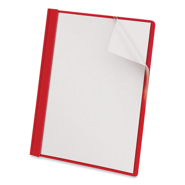 Universal® Clear Front Report Cover, Prong Fastener, 0.5" Capacity, 8.5 x 11, Clear/Red, 25/Box (UNV57123)