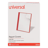 Universal® Clear Front Report Cover, Prong Fastener, 0.5" Capacity, 8.5 x 11, Clear/Red, 25/Box (UNV57123)