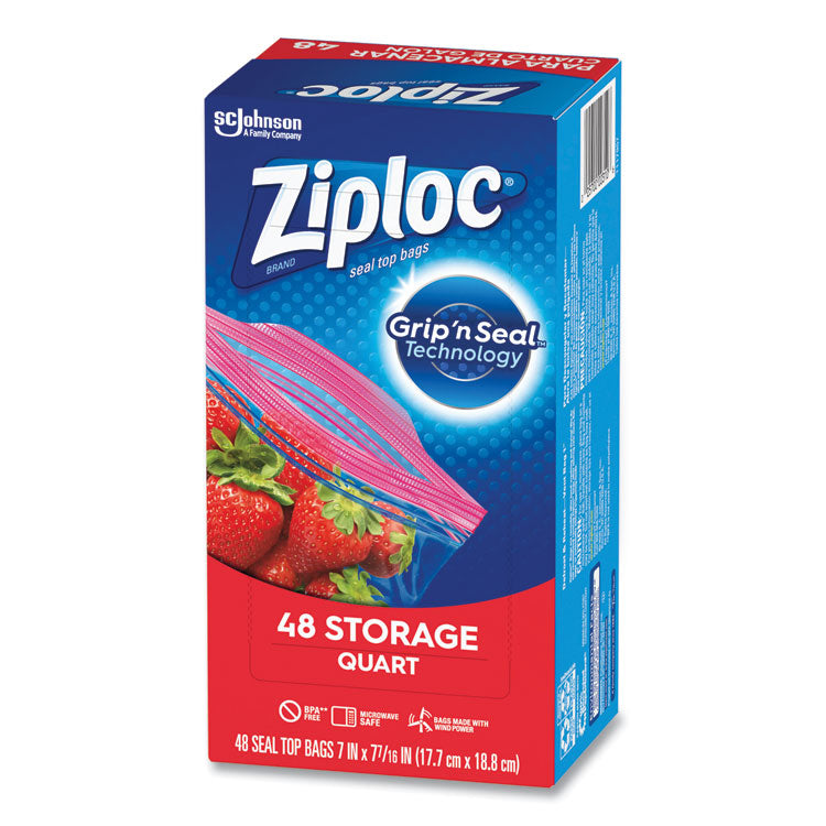 Ziploc® Double Zipper Storage Bags, 1 qt, 1.75 mil, 9.63" x 8.5", Clear, 9/Carton (SJN314469) Case of 9