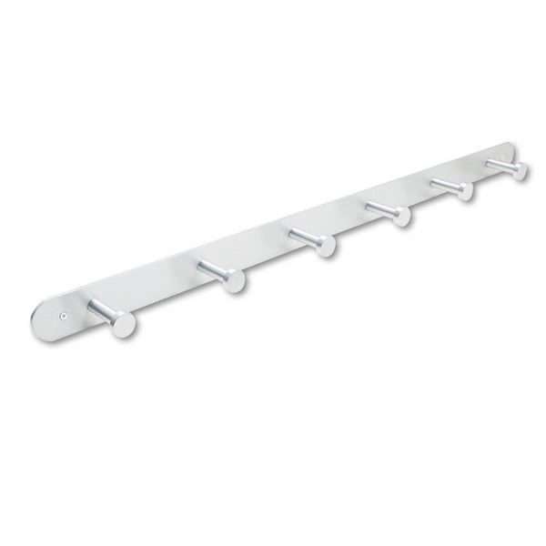 Safco® Nail Head Wall Coat Rack, Six Hooks, Metal, 36w x 2.75d x 2h, Satin (SAF4202) Each