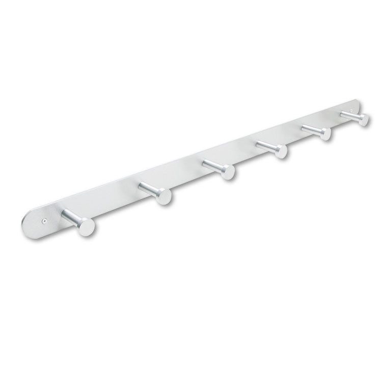 Safco® Nail Head Wall Coat Rack, Six Hooks, Metal, 36w x 2.75d x 2h, Satin (SAF4202) Each