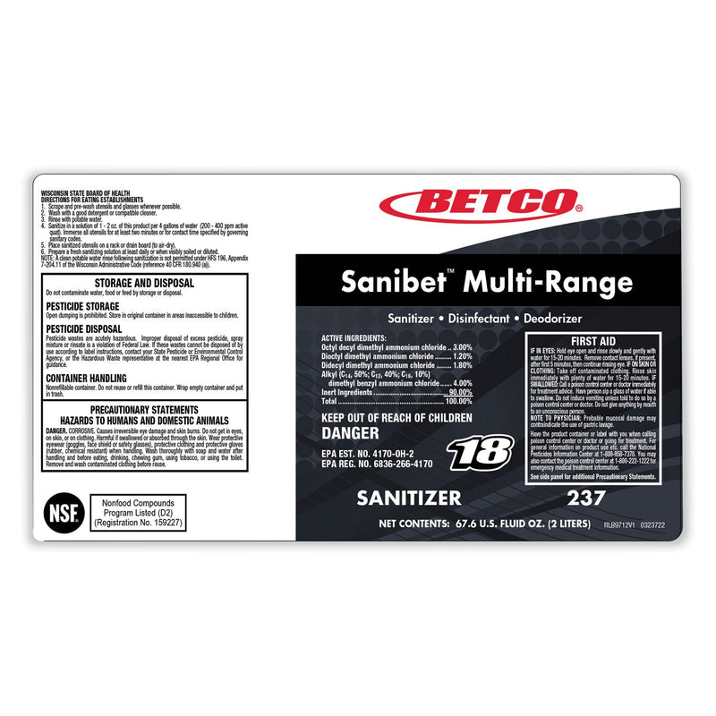 Betco® Symplicity Sanibet Multi-Range Sanitizer Disinfectant Deodorizer, 1 gal Bottle, 4/Carton (BET2370400)