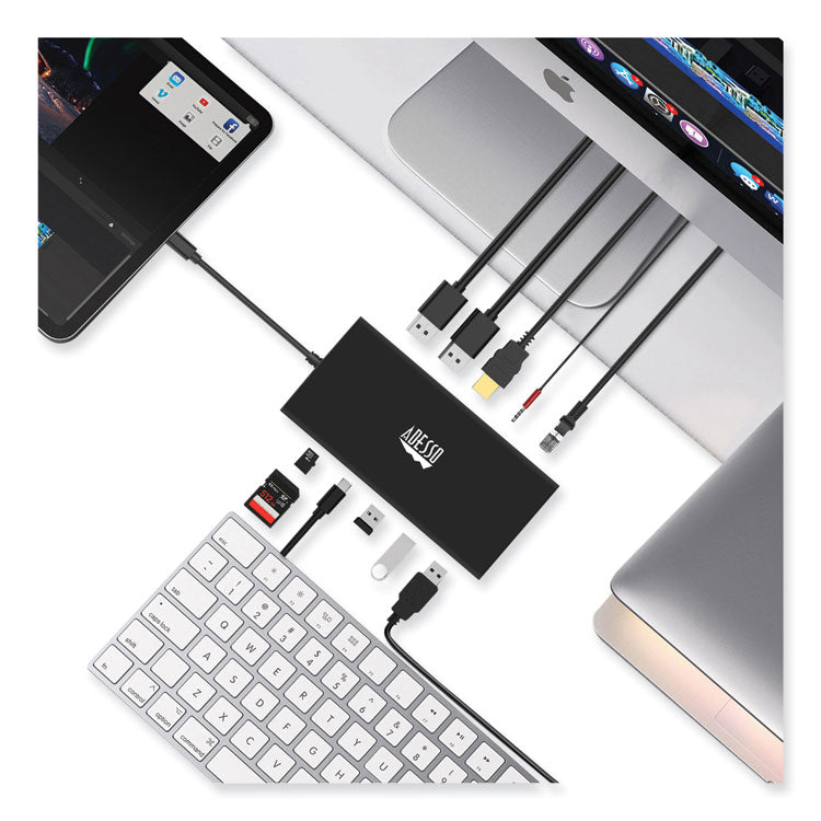 Adesso 12-in-1 USB-C Multi-Port TAA Compliant Docking Station, Black (ADEAUH4060) Each