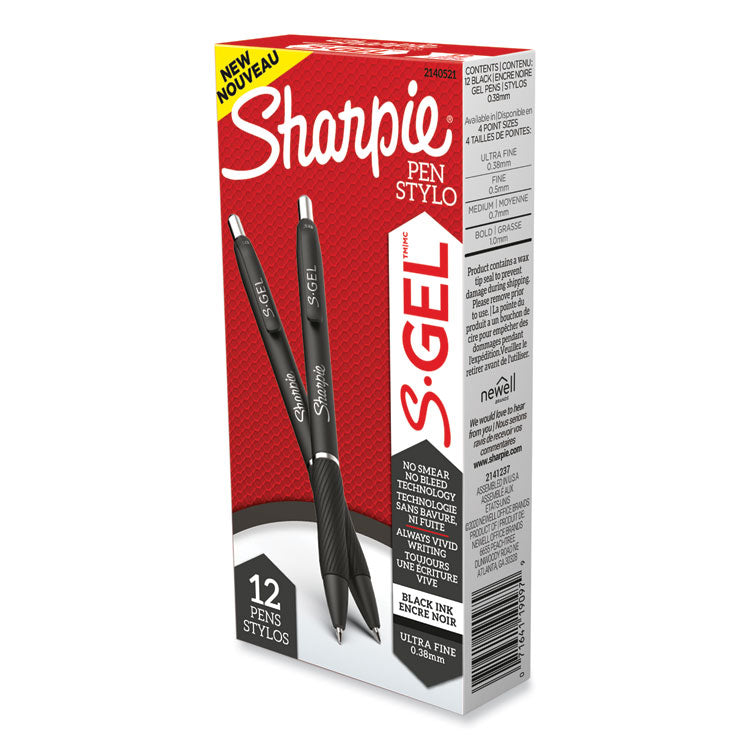 Sharpie® S-Gel™ S-Gel High-Performance Gel Pen, Retractable, Extra-Fine 0.38 mm, Black Ink, Black Barrel, Dozen (SAN2140521) 1 Dozen