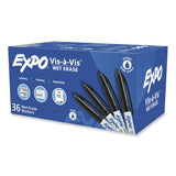 EXPO® Vis-a-Vis Wet Erase Marker, Fine Bullet Tip, Black, 36/Pack (SAN2134342) Box of 36