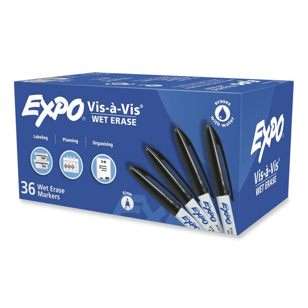 EXPO® Vis-a-Vis Wet Erase Marker, Fine Bullet Tip, Black, 36/Pack (SAN2134342) Box of 36