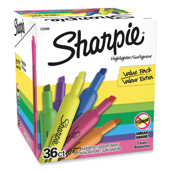 Sharpie® Tank Style Highlighters, Assorted Ink Colors, Chisel Tip, Assorted Barrel Colors, 36/Pack (SAN2133496) Pack of 36