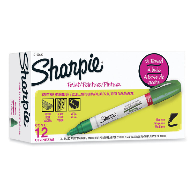 Sharpie® Permanent Paint Marker, Medium Bullet Tip, Green, 12/Pack (SAN2107620) Pack Of 12