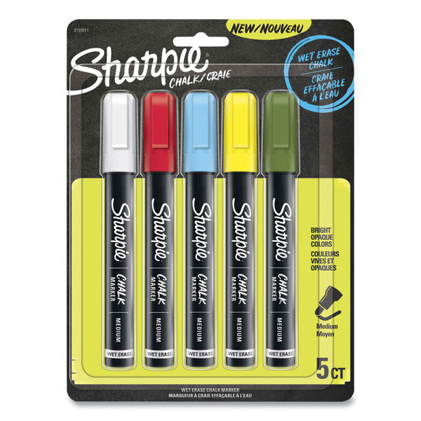 Sharpie® Wet-Erase Chalk Marker, Medium Bullet Tip, Assorted Colors, 5/Pack (SAN2103011)