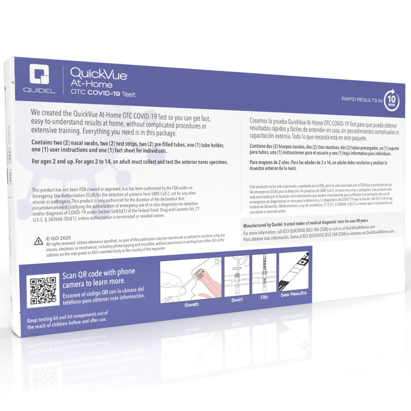 QuickVue® Respiratory Test Kit At-Home OTC COVID-19 Test 2 Tests CLIA Waived (1190065_BX) 1/BX