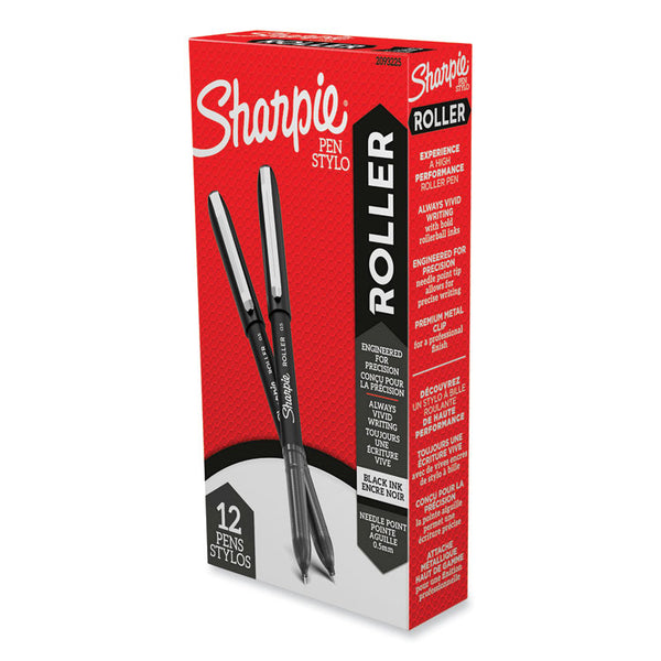 Sharpie® Roller Professional Design Roller Ball Pen, Stick, Fine 0.5 mm, Black Ink, Black Barrel, Dozen (SAN2093225) Box of 12