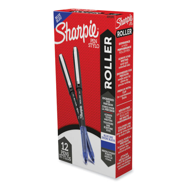 Sharpie® Roller Professional Design Roller Ball Pen, Stick, Fine 0.5 mm, Blue Ink, Black/Blue Barrel, Dozen (SAN2093199) Box of 12