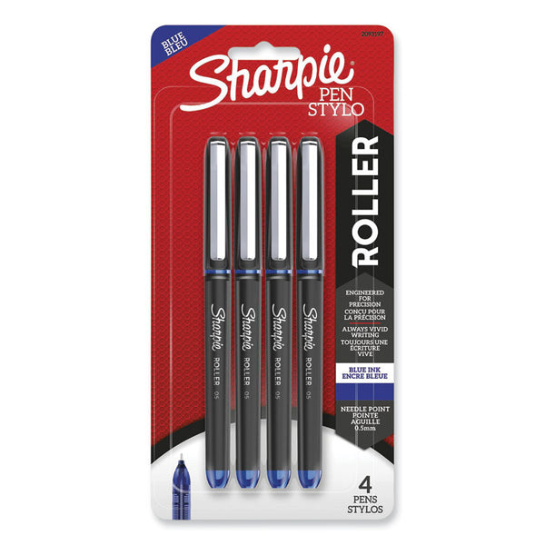Sharpie® Roller Professional Design Roller Ball Pen, Stick, Fine 0.5 mm, Blue Ink, Black/Blue Barrel, 4/Pack (SAN2093197)