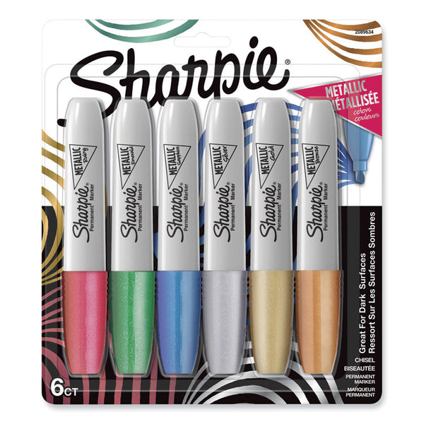 Sharpie® Metallic Chisel Tip Permanent Marker, Medium Chisel Tip, Assorted, 6/Pack (SAN2089634)