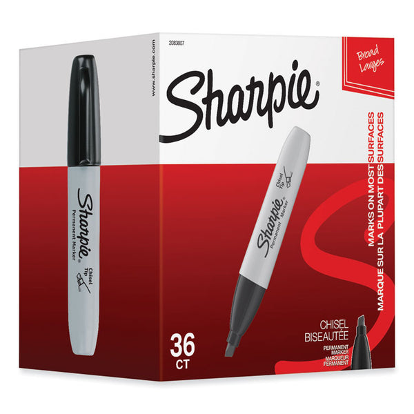 Sharpie® Chisel Tip Permanent Marker, Broad Chisel Tip, Black, 36/Pack (SAN2083007)