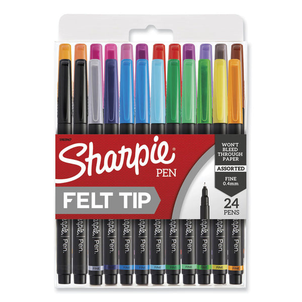 Sharpie® Art Pen Porous Point Pen, Stick, Fine 0.4 mm, Assorted Ink Colors, Black Barrel, 24/Pack (SAN1983967)