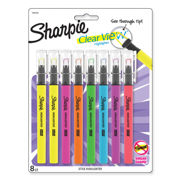 Sharpie Clearview Pen-Style Highlighter, Chisel Tip, Assorted Colors, 8/Pack (SAN1966798) Set of 8