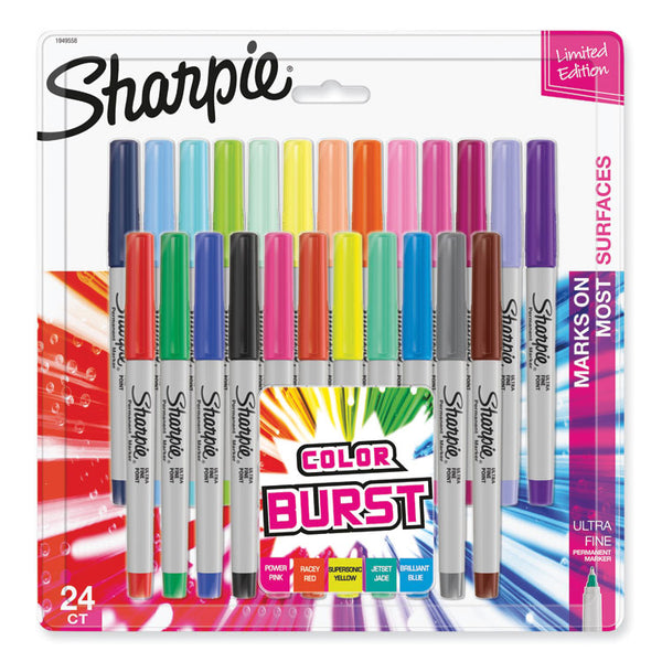 Sharpie® Ultra Fine Tip Permanent Marker, Ultra-Fine Needle Tip, Assorted Classic and Limited Edition Color Burst Colors, 24/Pack (SAN1949558)